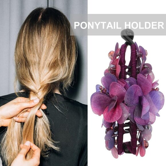 Women\'s Purple Resin Hair Clip Ponytail Holder Updo Accessory